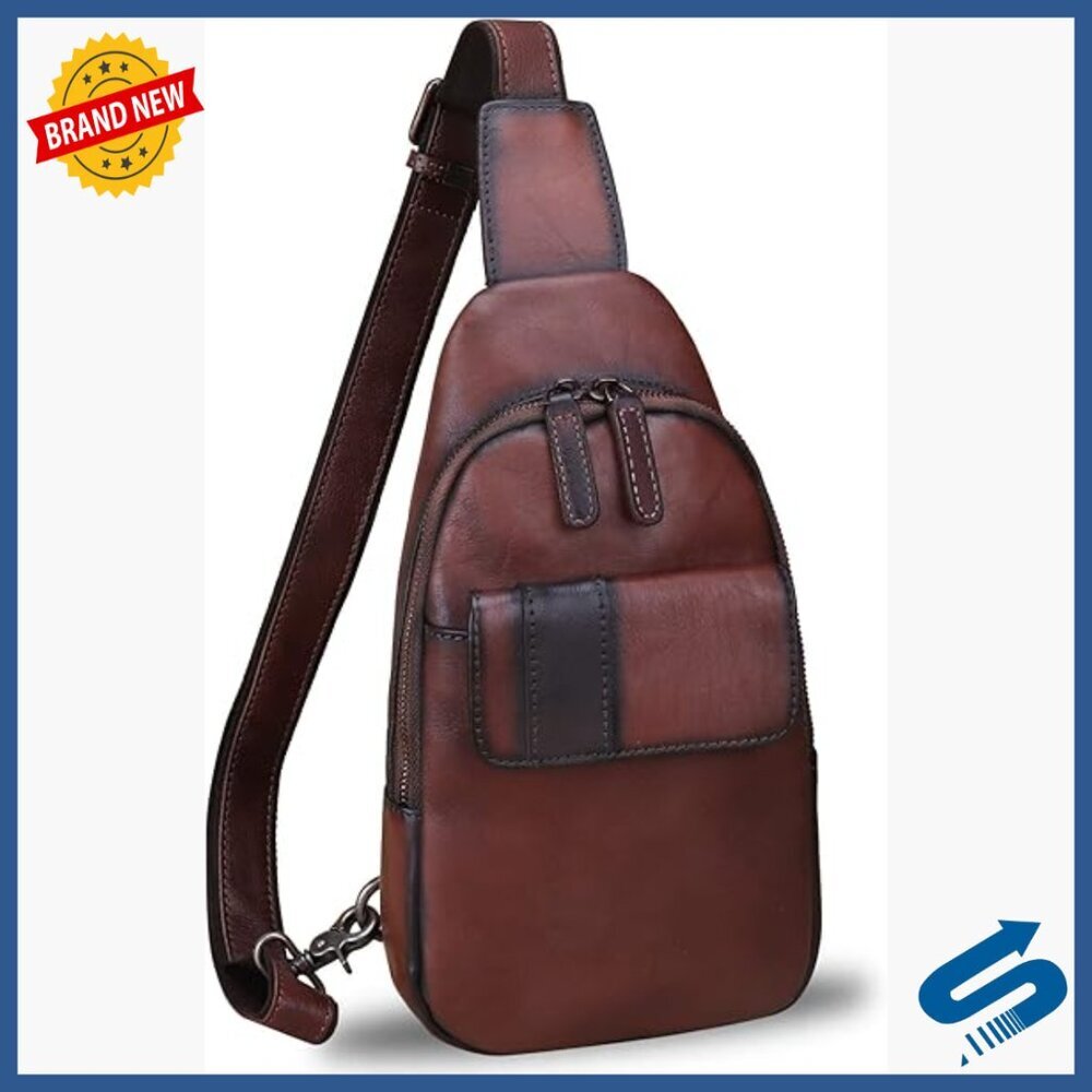 Genuine Leather Sling Backpack Crossbody Bag 6.3x2.4x11 Inches